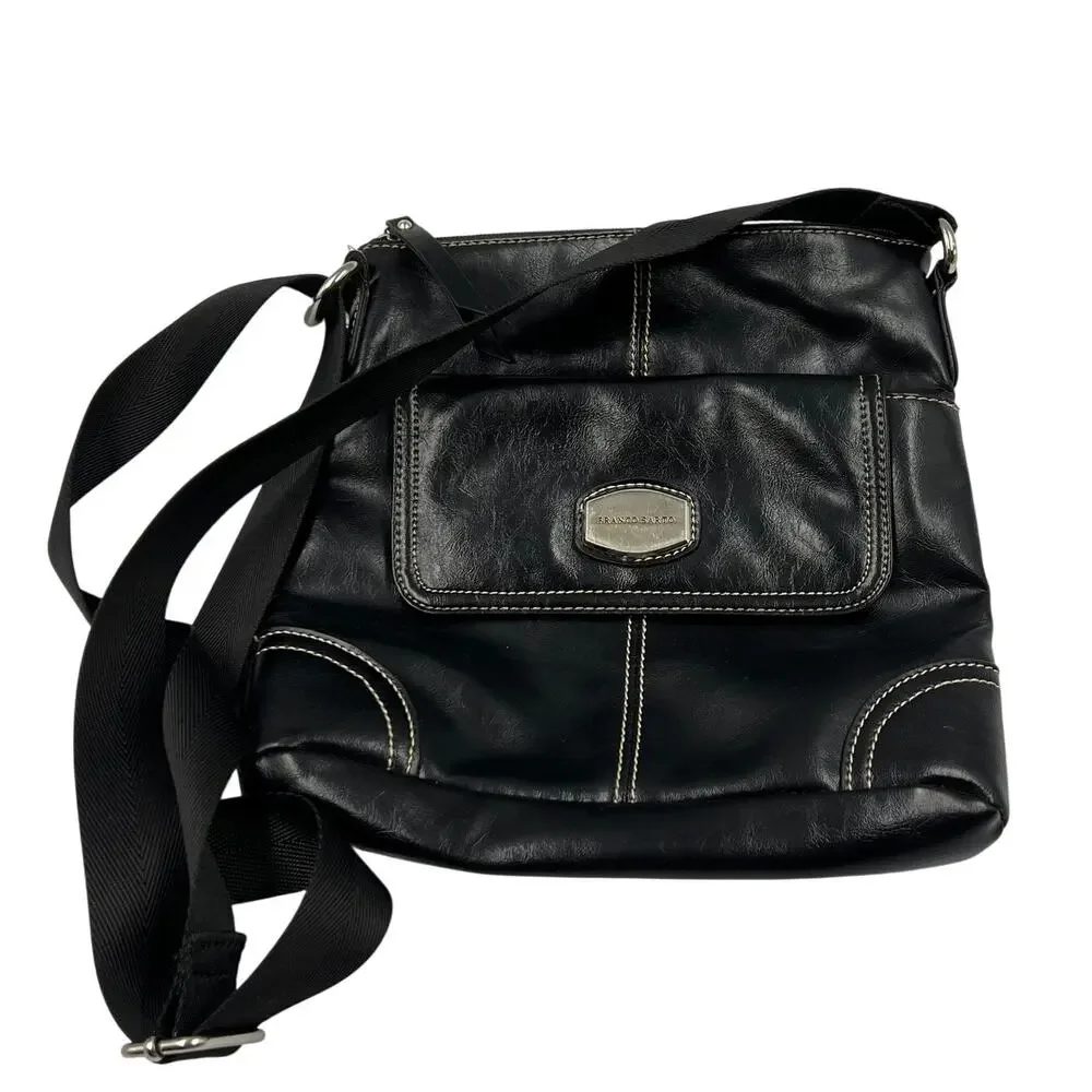 Franco‎ Sarto Classic Black Crossbody Purse Messenger Zippered Handbag Medium